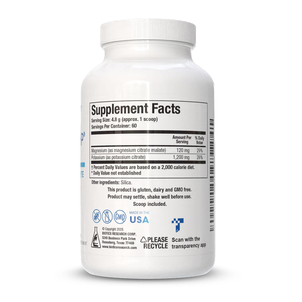 Biotics Research Potassium-HP powder scoop illustrating electrolyte balance support.