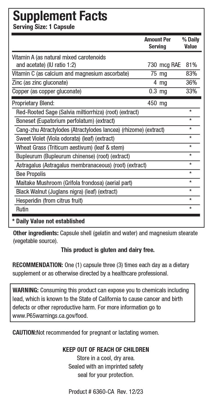 Biotics Research UltraVir-X ingredients label close-up for essential vitamins and minerals.