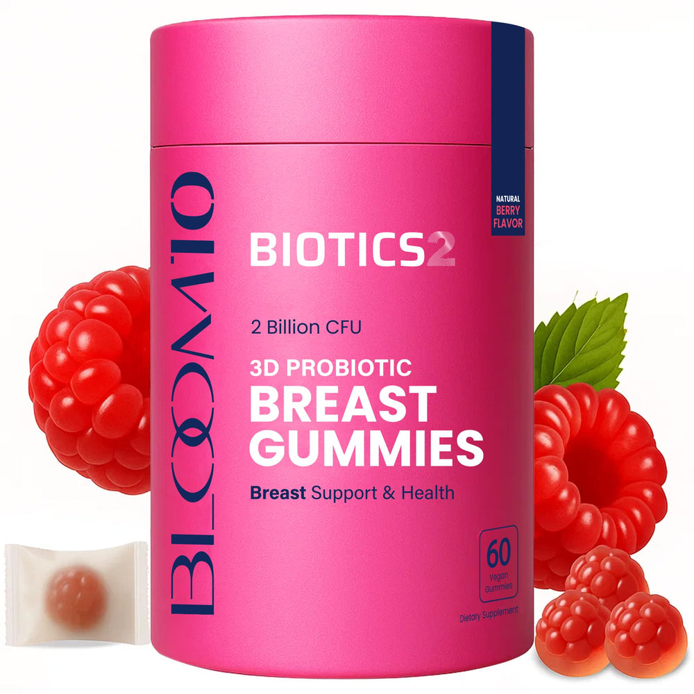 Biotics2 Bloom10 breast gummies illustrating bust-support and daily balance