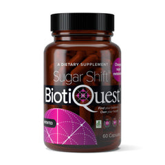 BiotiQuest Sugar Shift bottle pour shows easy daily probiotic use for cravings support.