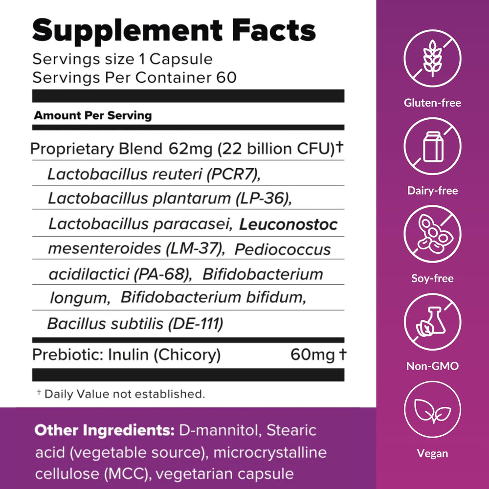 BiotiQuest Sugar Shift capsules closeup highlights the 22B CFU per serving.