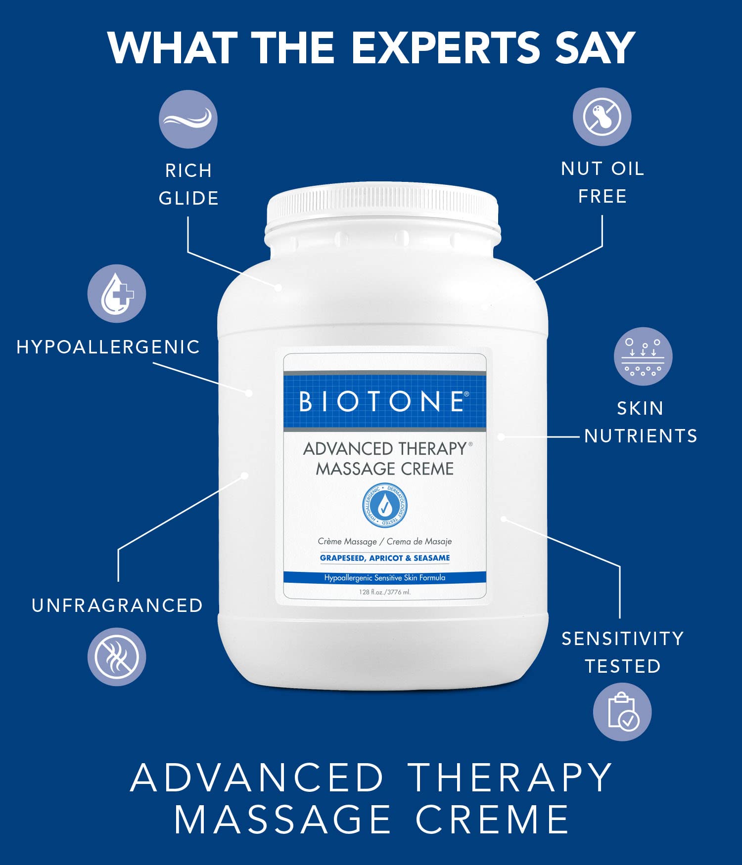 Biotone Advanced Therapy Creme finish close-up demonstrates quick skin-friendly absorption.
