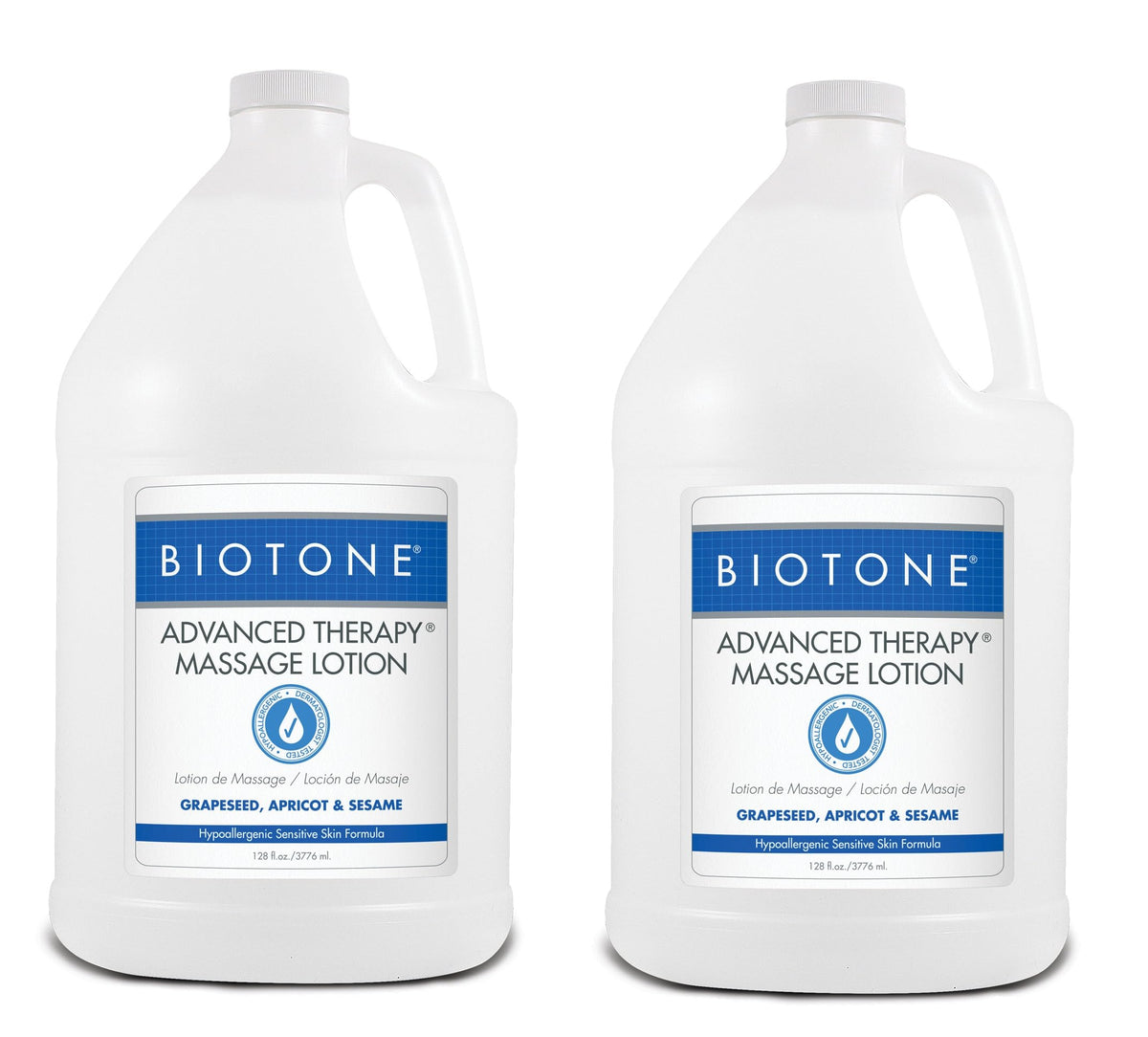 Biotone Advanced Therapy Massage Lotion bottle pour shows smooth glide and long-lasting absorption.
