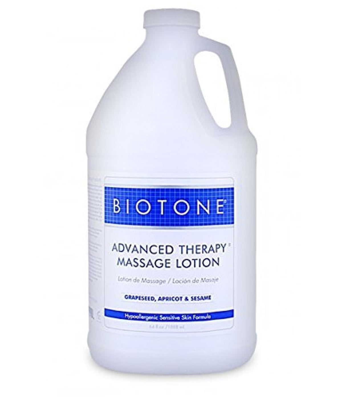 Biotone Advanced Therapy Massage Lotion bottle delivers smooth glide for professional massages.