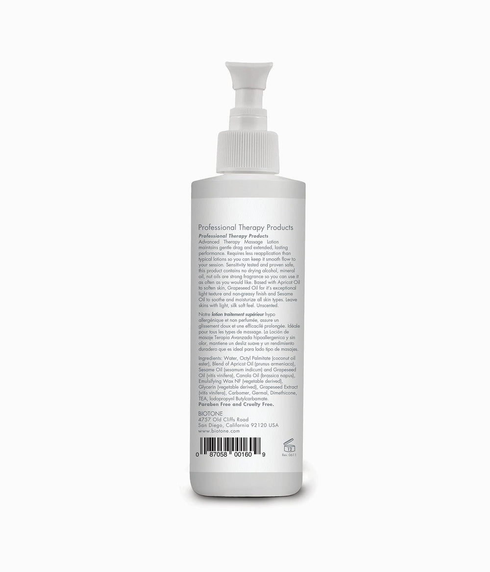 BIOTONE lotion pump demonstrates smooth texture ideal for extended massage sessions.