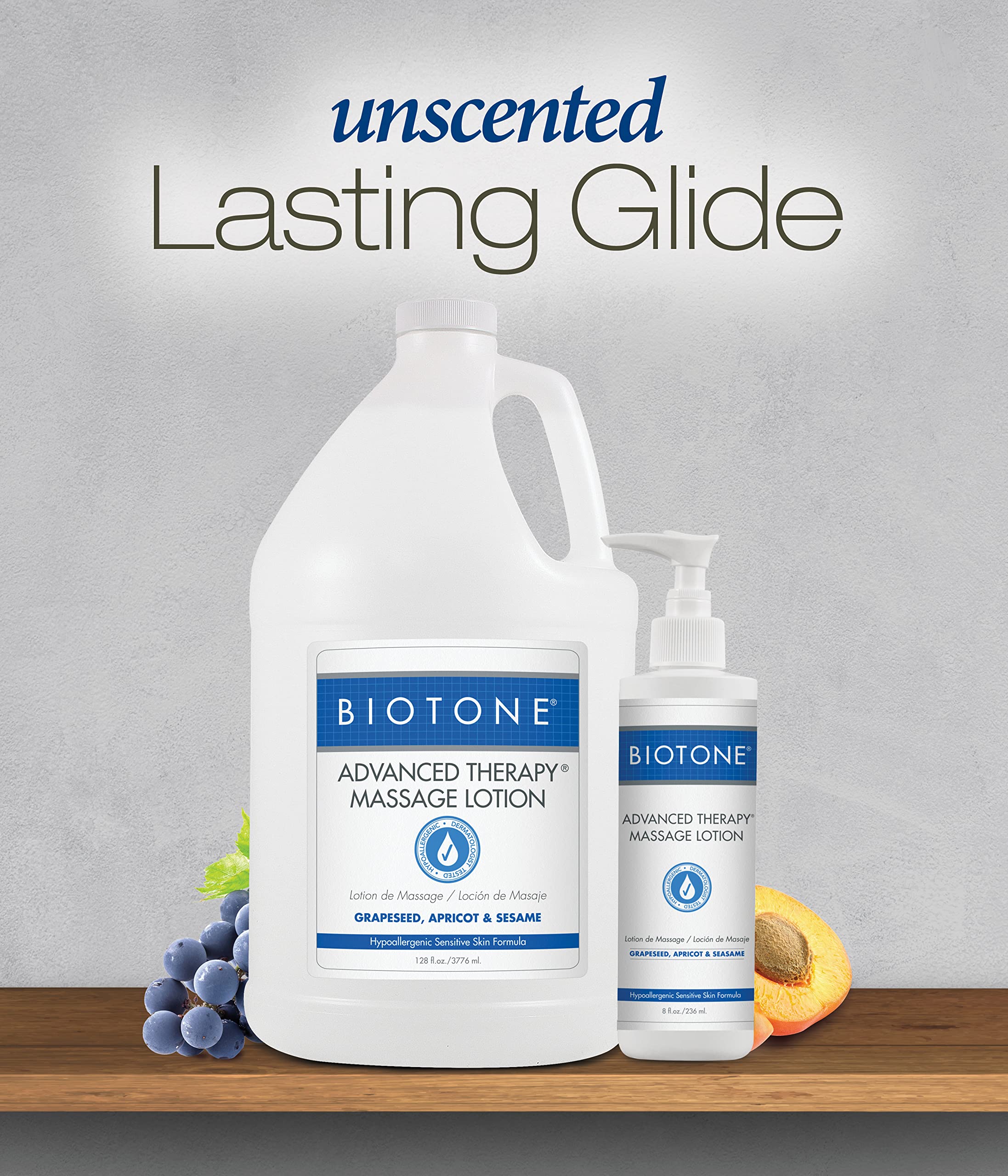 BIOTONE Advanced Therapy Massage Lotion texture close-up reveals rich, non-greasy glide.