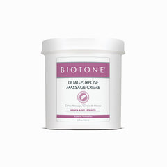 Biotone Dual-Purpose Massage Creme bottle delivers smooth glides for extended session work.