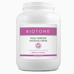 BIOTONE Dual-Purpose Massage Crème bottle with silky glide for spa use