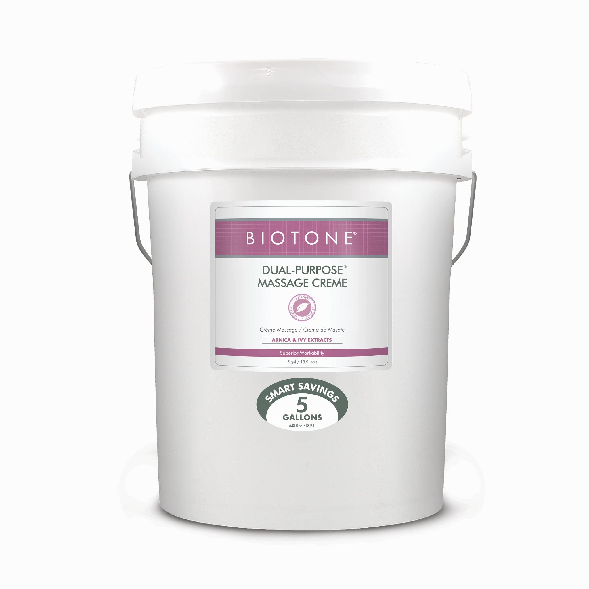BIOTONE Dual-Purpose Massage Crème bottle offering effortless glide for massage sessions.