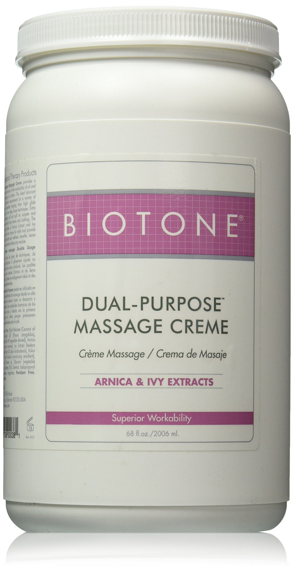 Biotone Dual-Purpose Massage Creme demonstrates smooth glide for professional massages.