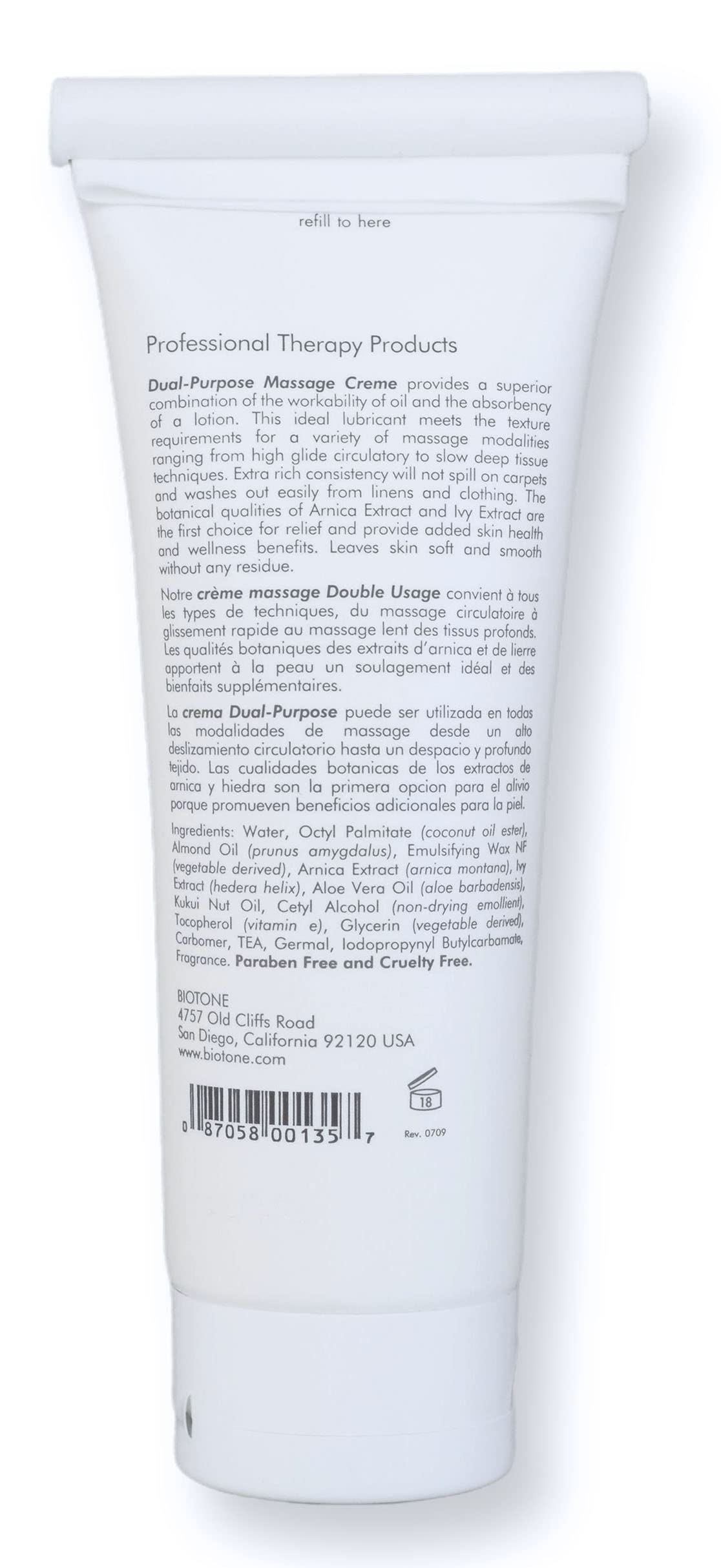 BIOTONE Dual-Purpose Massage Creme rich texture provides stable coverage