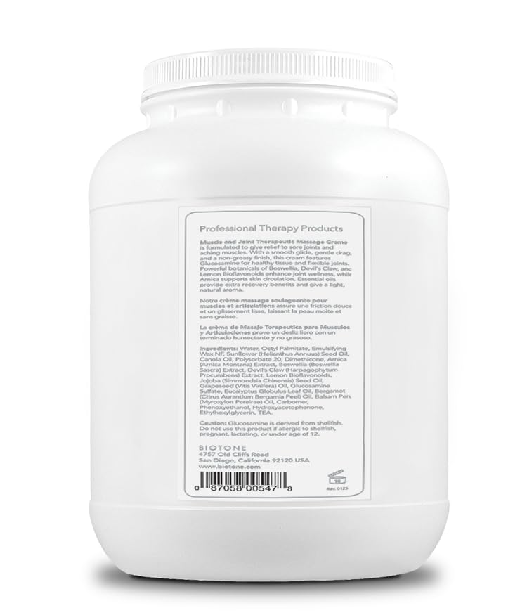 BIOTONE Muscle and Joint Relief Cream being applied to soothe muscles during massage.