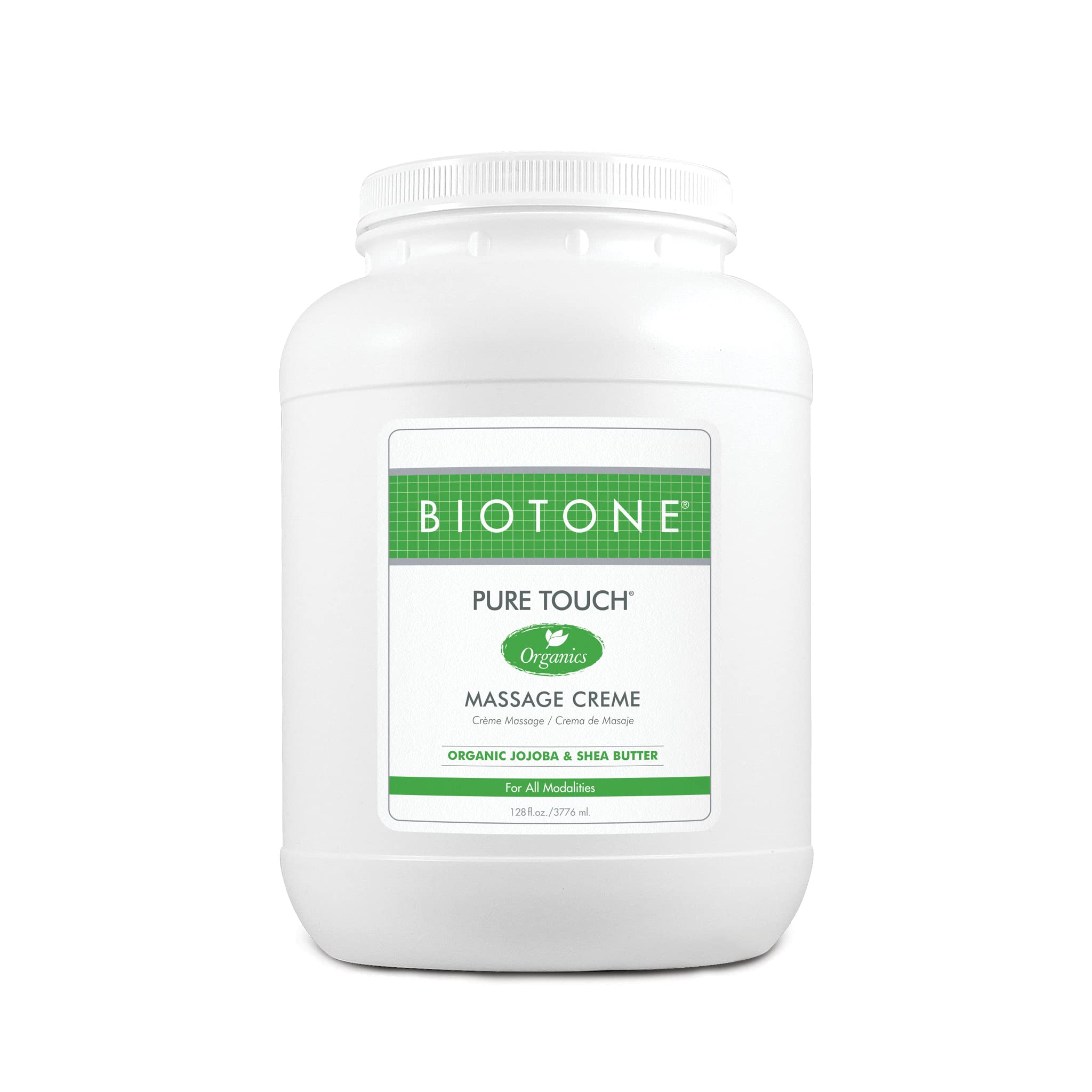 BIOTONE Pure Touch Organics Creme bottle with silky glide for massage sessions.
