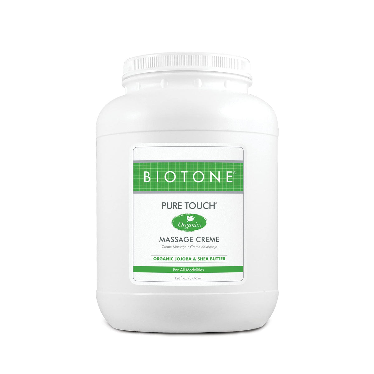BIOTONE Pure Touch Organics Creme bottle with silky glide for massage sessions.