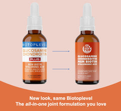 BIOTOPLEVEL liquid chondroitin bottle emphasizes cartilage-friendly formula for mobility.