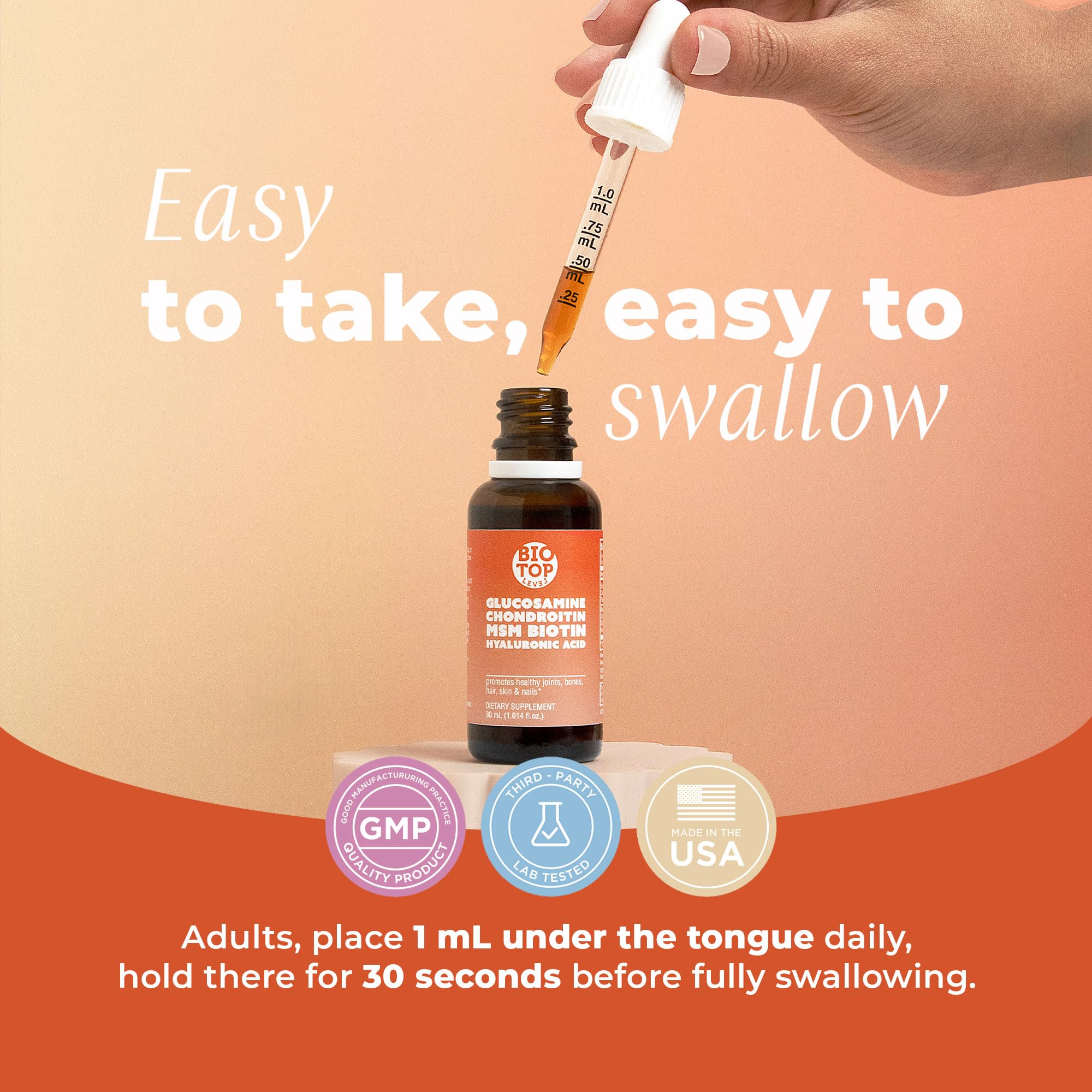 BIOTOPLEVEL sublingual drops bottle enables fast absorption.