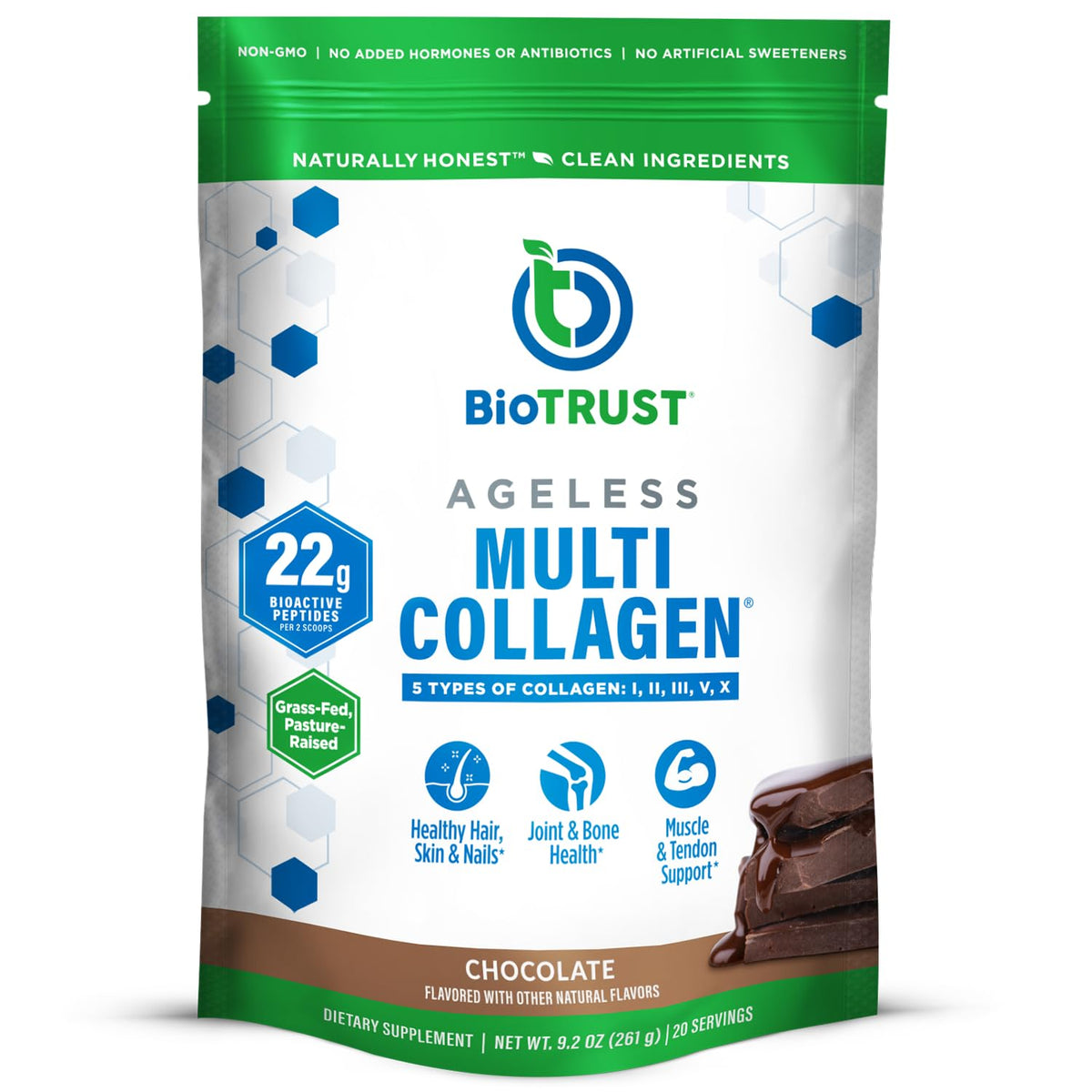BioTrust Ageless Multi Collagen chocolate bottle boosts daily wellness