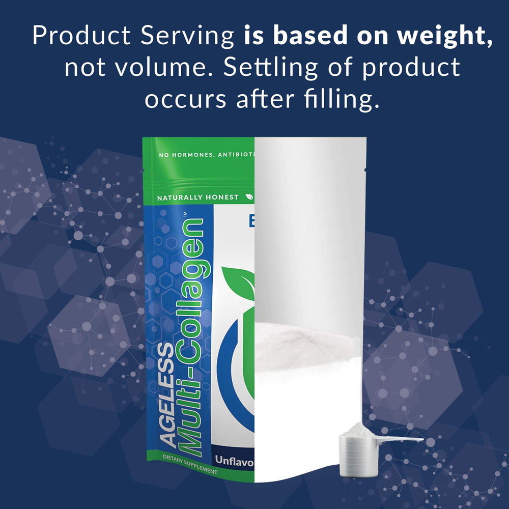 Unflavored BioTrust Ageless Multi Collagen tub blends into drinks without altering taste.