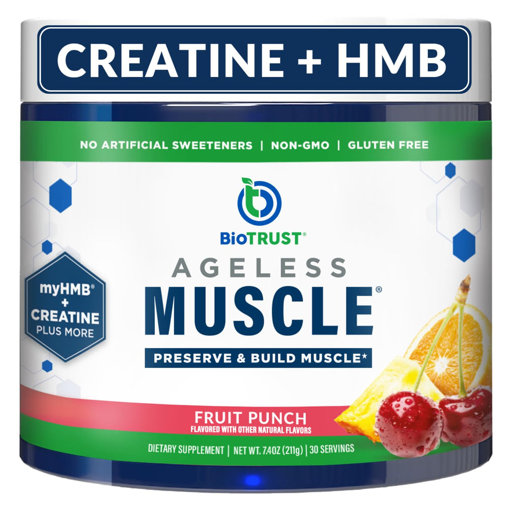 BioTrust Ageless Muscle bottle pour with easy-to-mix formula for daily workouts.
