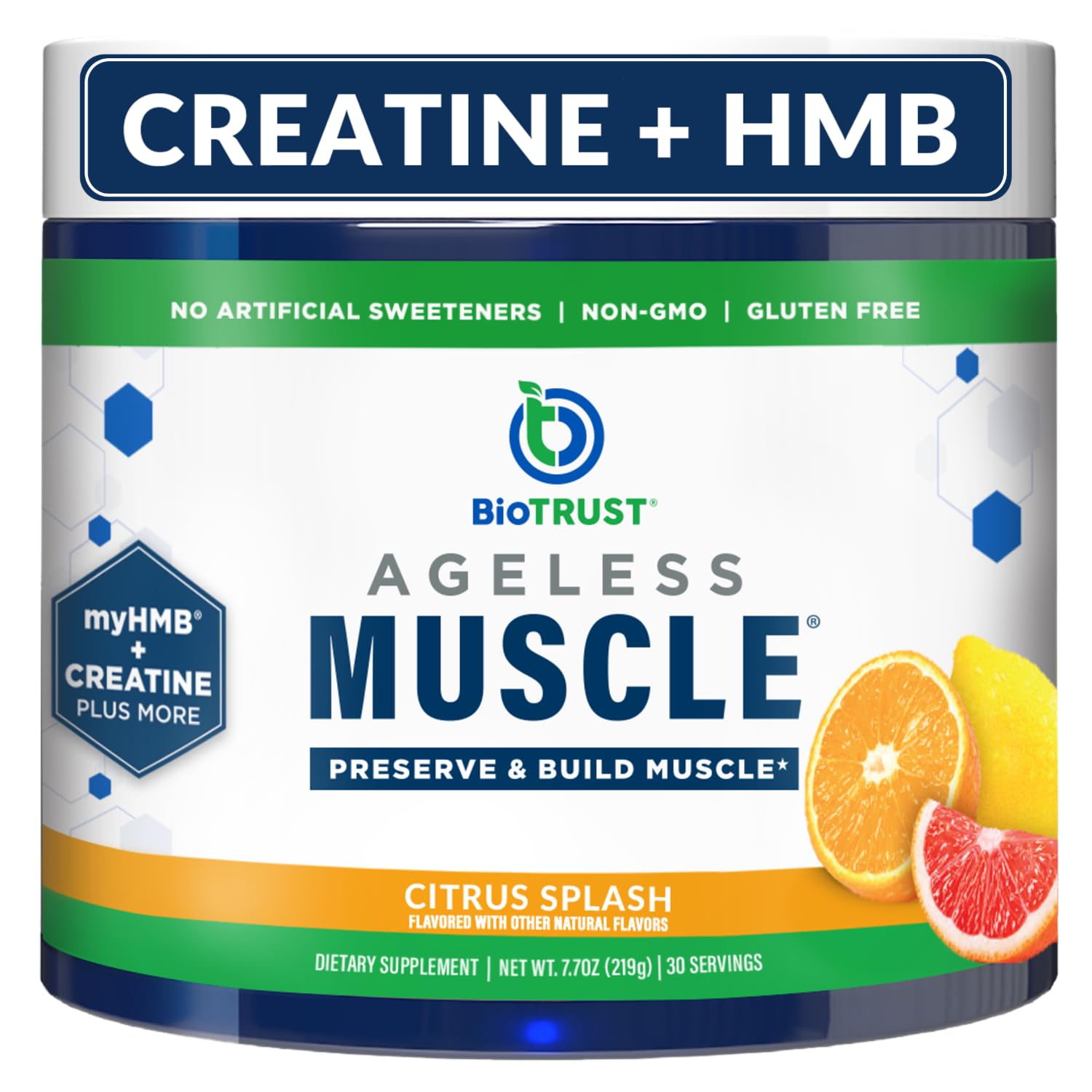 BioTrust Ageless Muscle Builder bottle front with Citrus Splash for lean muscle maintenance.