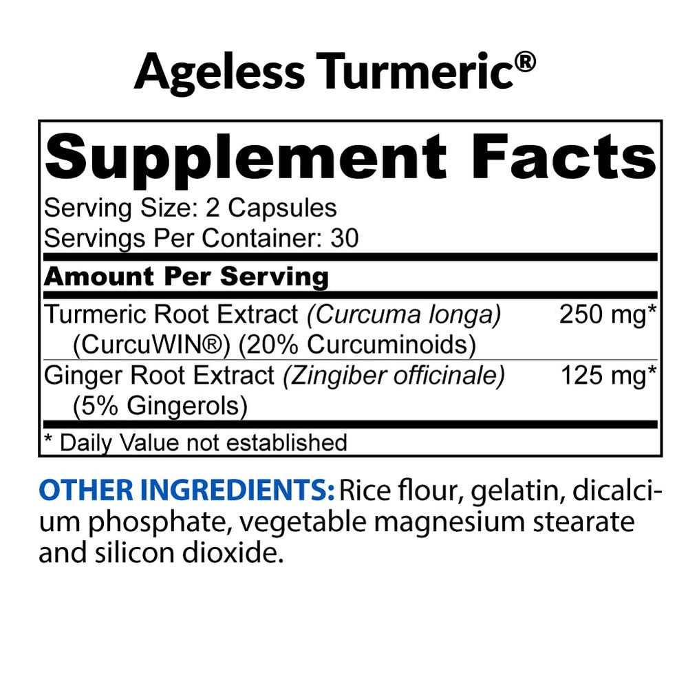 BioTrust Ageless Turmeric ginger extract visual suggests full-body support benefits