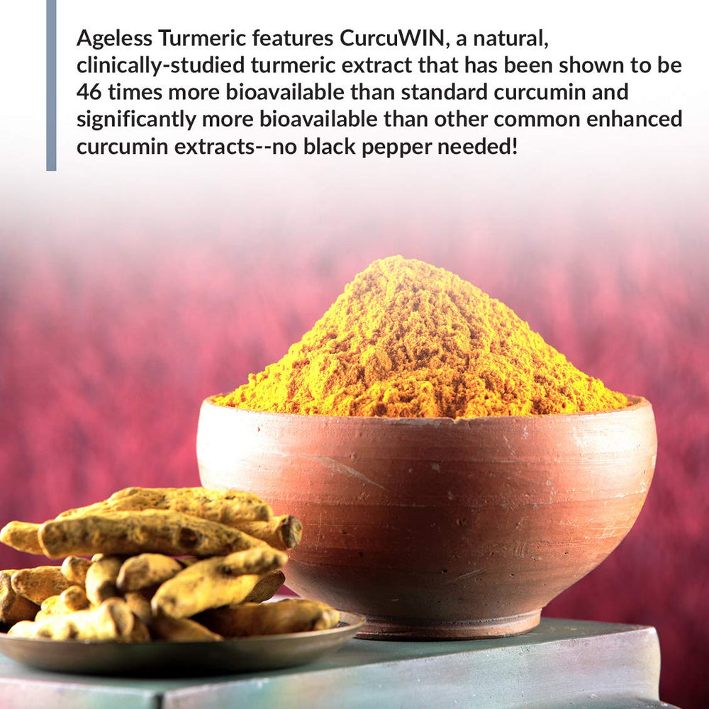 BioTrust Ageless Turmeric label closeup notes non-GMO and allergen-free status