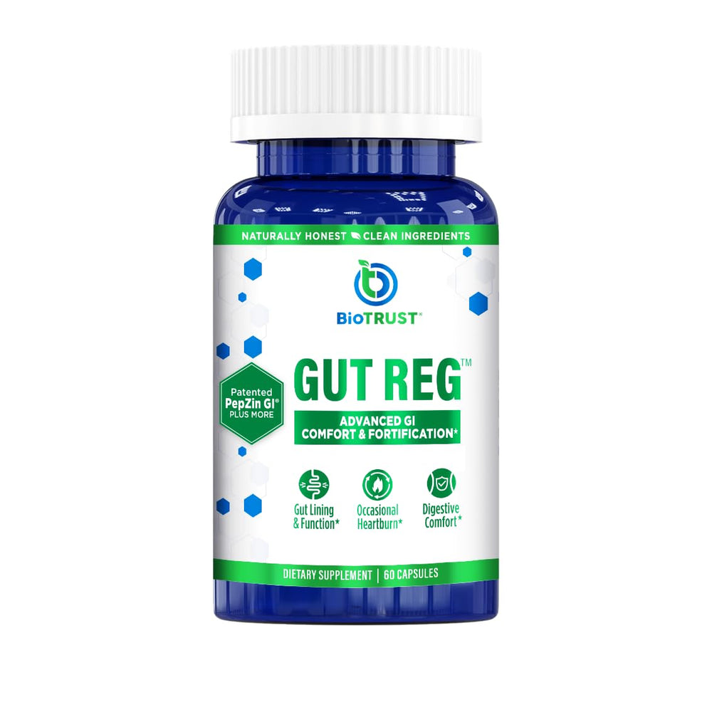 BioTrust Gut Reg bottle and capsules for everyday gut support.