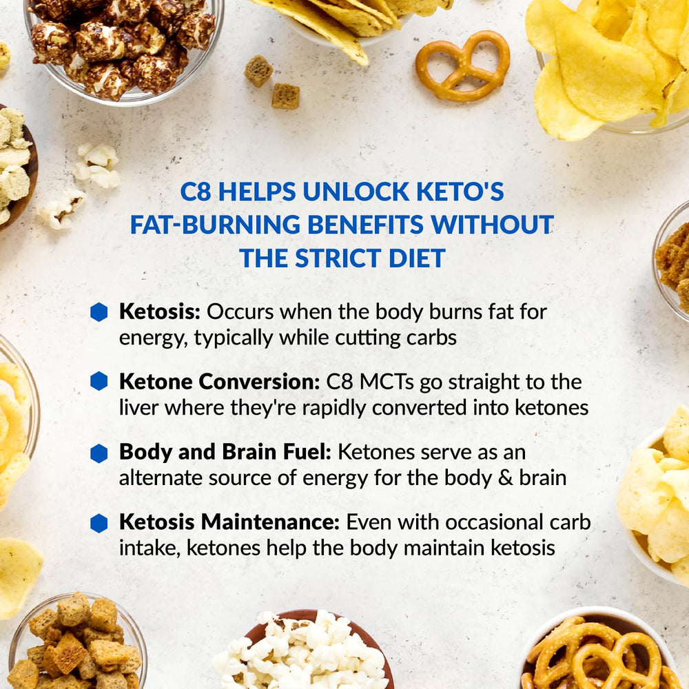 BioTrust Keto Elevate powder scoop beside glass, ideal for focus-boosting beverages.