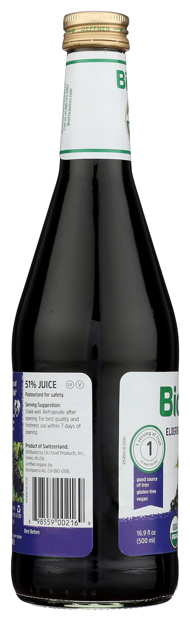 Biotta Elderberry Juice recyclable packaging emphasizing eco conscious choice