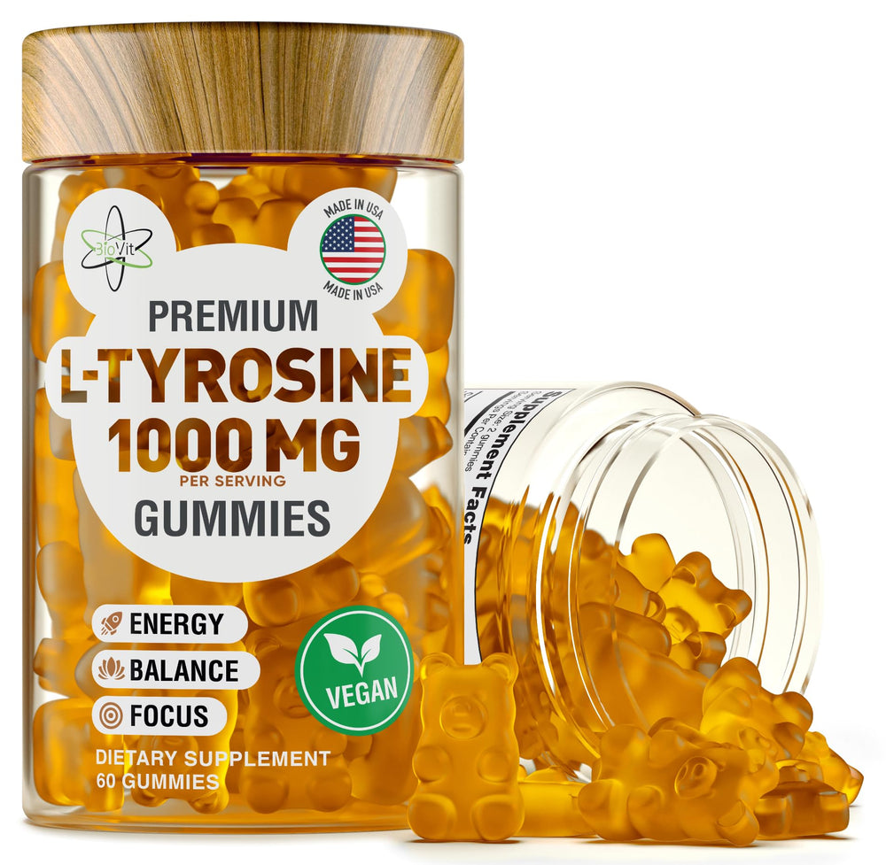 BioVit L Tyrosine Gummies bottle front showing sugar-free focus support