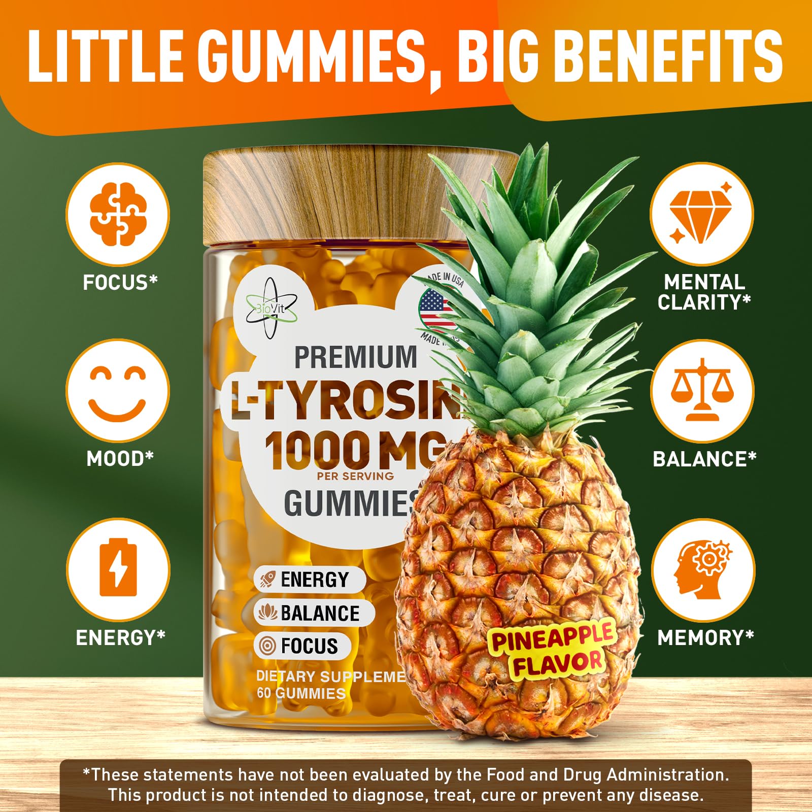 BioVit L Tyrosine Gummies serving two gummies illustration