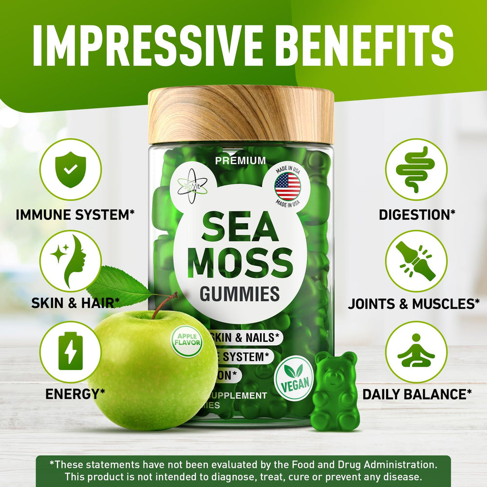 BioVit Sea Moss Gummies close-up flavor shot emphasizes omega-3 rich profile