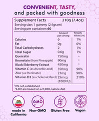 BIO VITALICA Quercetin Gummies bottle back shows ingredients and allergy-friendly formula.