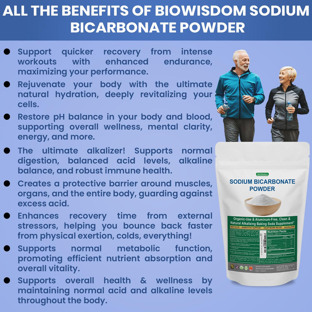 BioWisdom Sodium Bicarbonate Kitchen Scene suggests everyday baking and alkalizing prep.