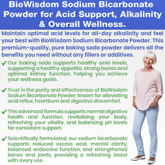 BioWisdom Sodium Bicarbonate Packaging 1lb highlights resealable bag for freshness.