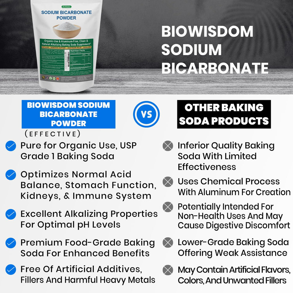 BioWisdom Sodium Bicarbonate Powder Close-Up reveals fine texture for mixing into batter.