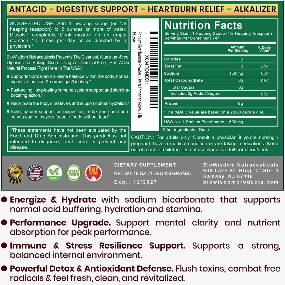 BioWisdom Sodium Bicarbonate Powder Pour demonstrates easy dosing for recipes.