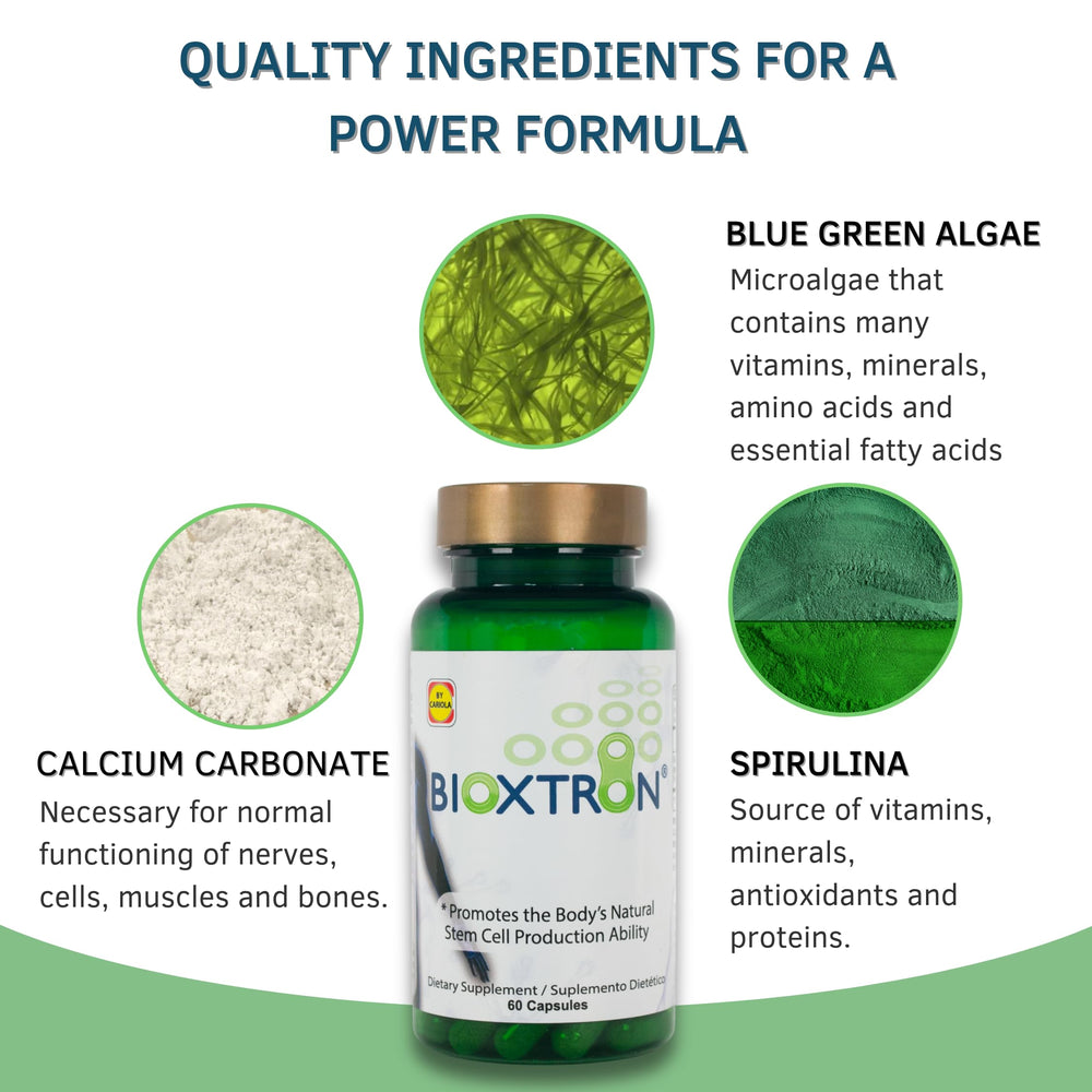 Bioxtron bottle pour demonstrates convenient daily capsule intake after meals.