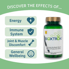 Bioxtron label closeup highlights spirulina and algae blend benefits.
