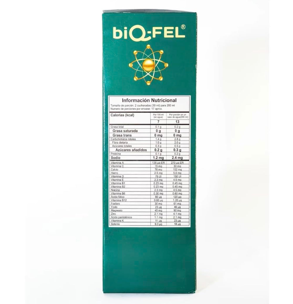 biQ-FEL botanical ingredients illustration shows plant extracts supporting focus.