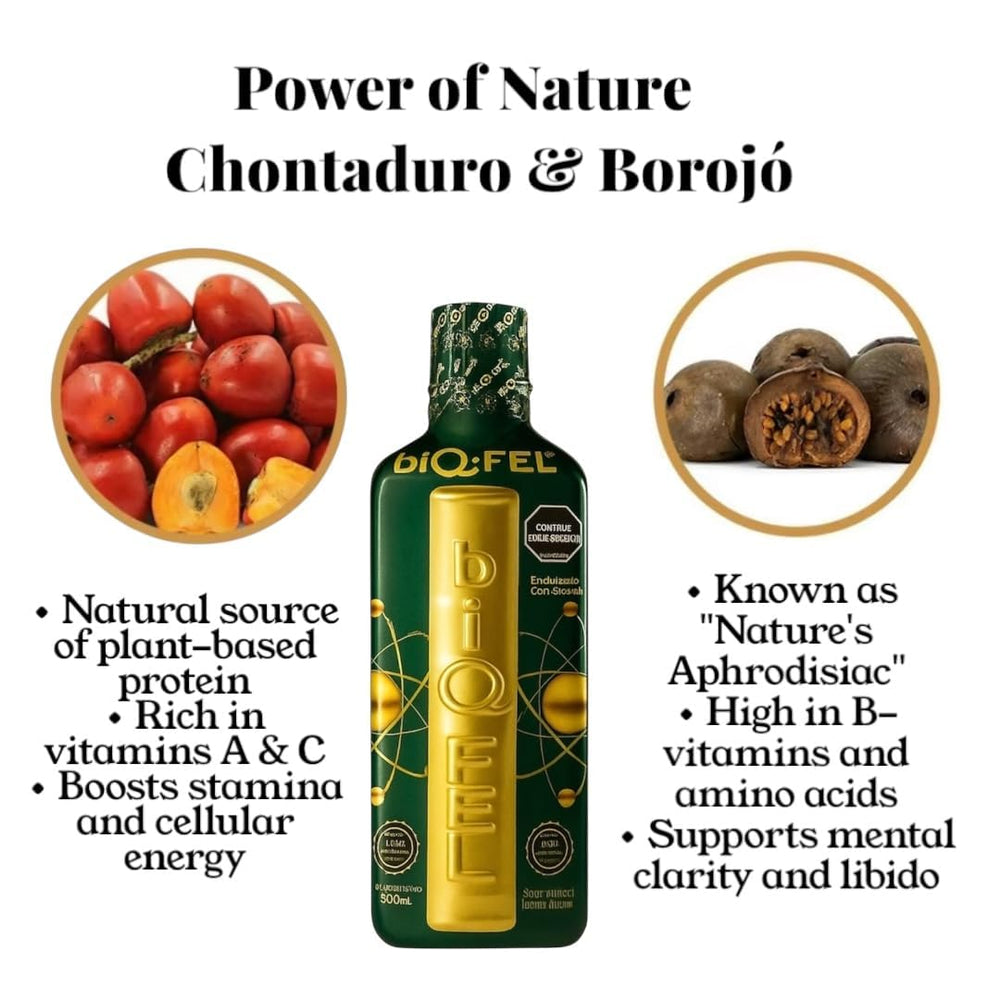 biQ-FEL label closeup highlights botanicals for daily energy and balance.