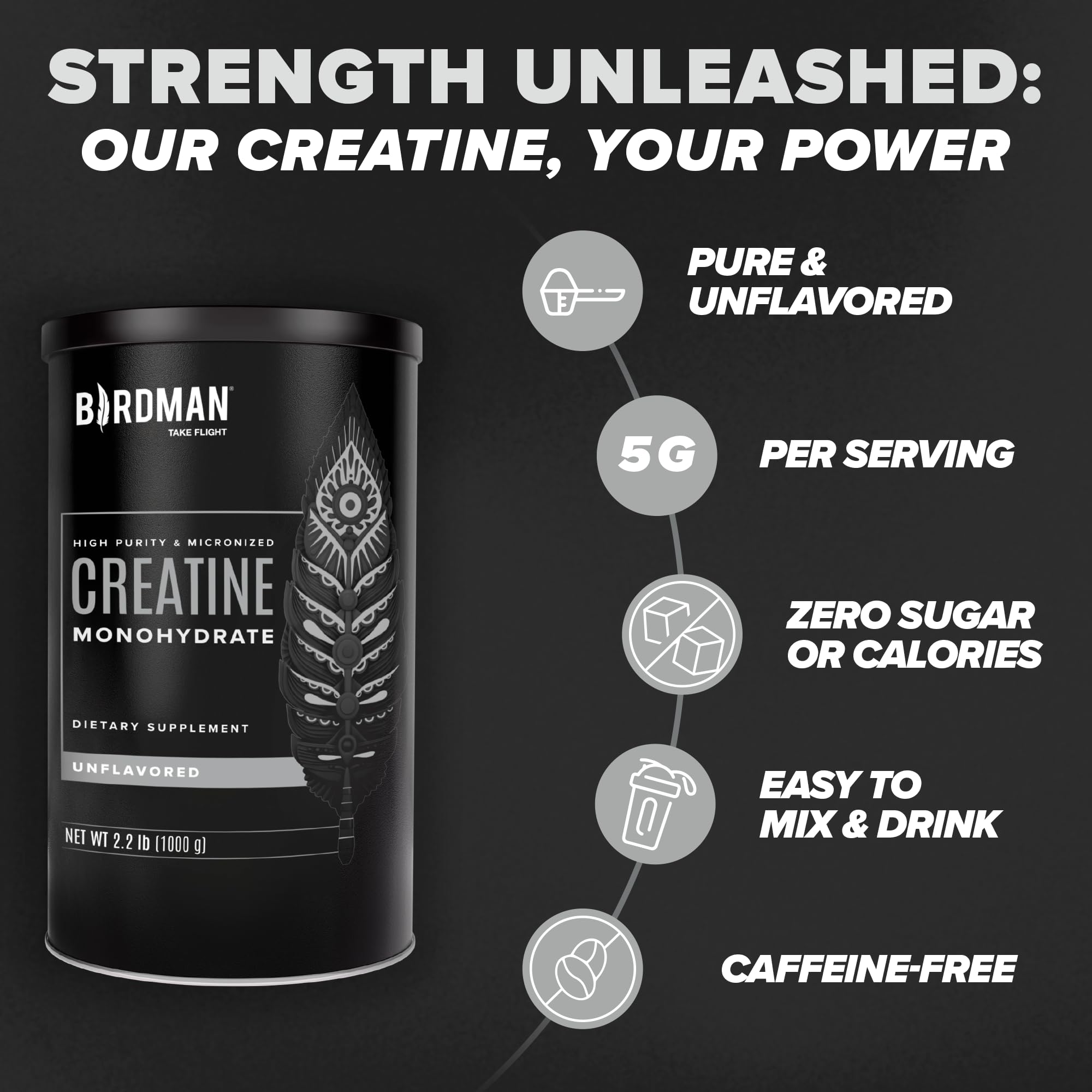 Birdman creatine powder scoop dispensing into a shaker for pre-workout use.
