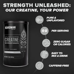 Birdman creatine powder scoop dispensing into a shaker for pre-workout use.
