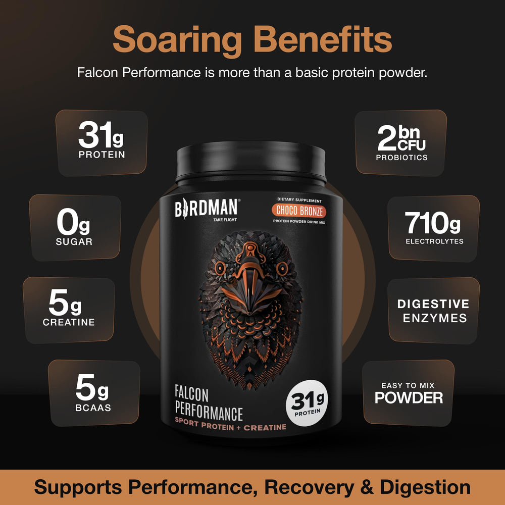 Birdman Falcon Performance creatine and BCAAs focus supports workouts and recovery.