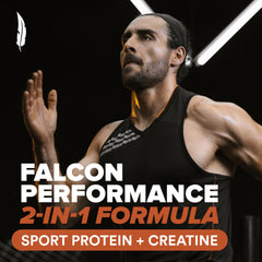 Birdman Falcon Performance protein shake in glass featuring sugar-free dairy-free nutrition