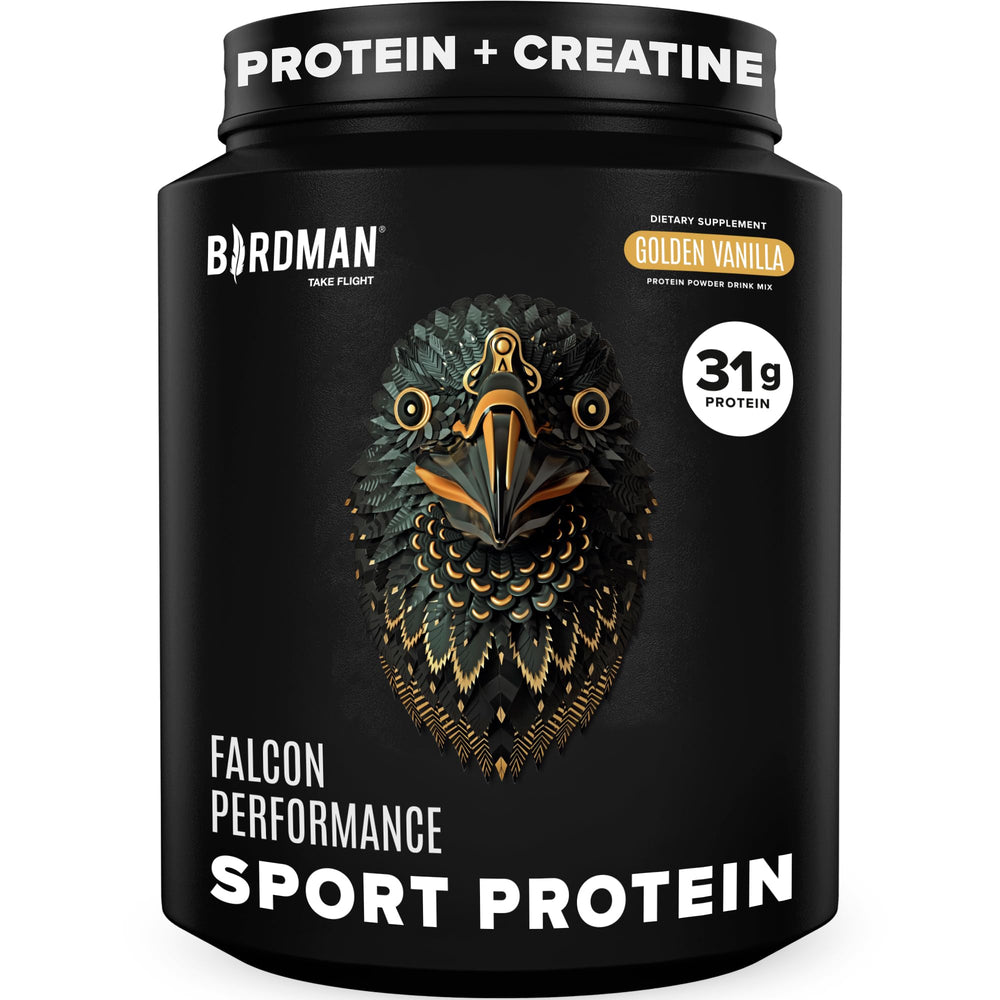 BIRDMAN Falcon Performance vanilla protein bottle for clean fueling and enhanced post-workout recovery.