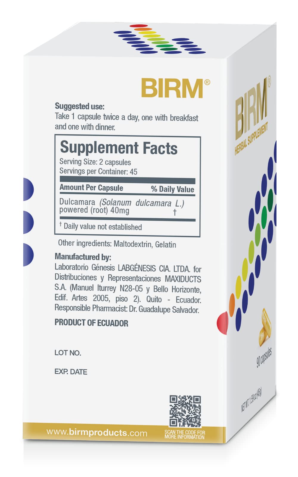BIRM bottle label closeup highlights Dulcamara extract for immune balance