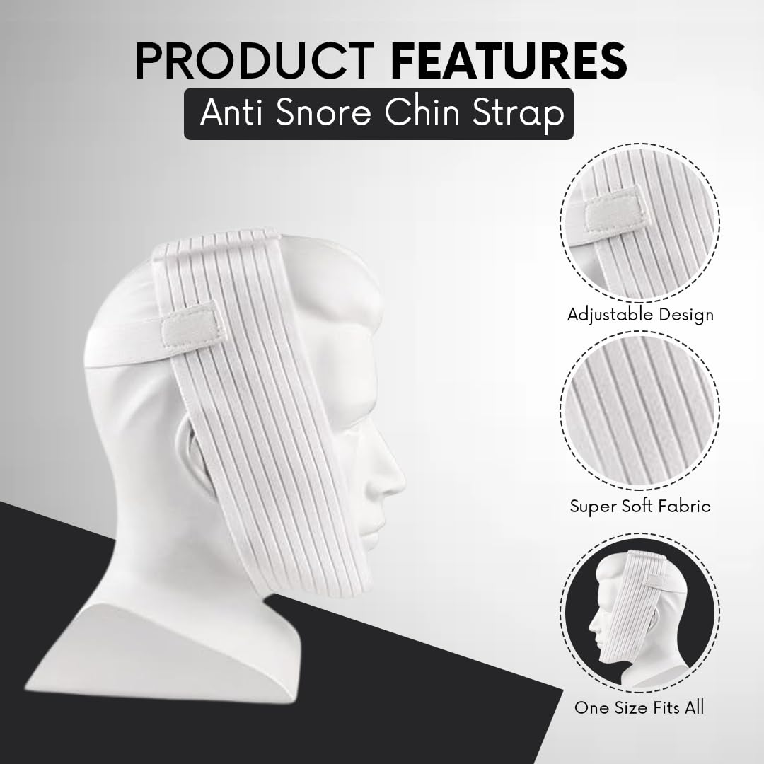 Bistras white chin strap enables quiet nights by guiding nasal breathing.