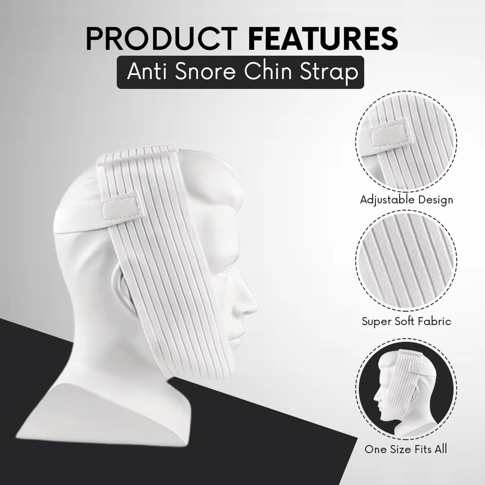 Bistras white chin strap enables quiet nights by guiding nasal breathing.