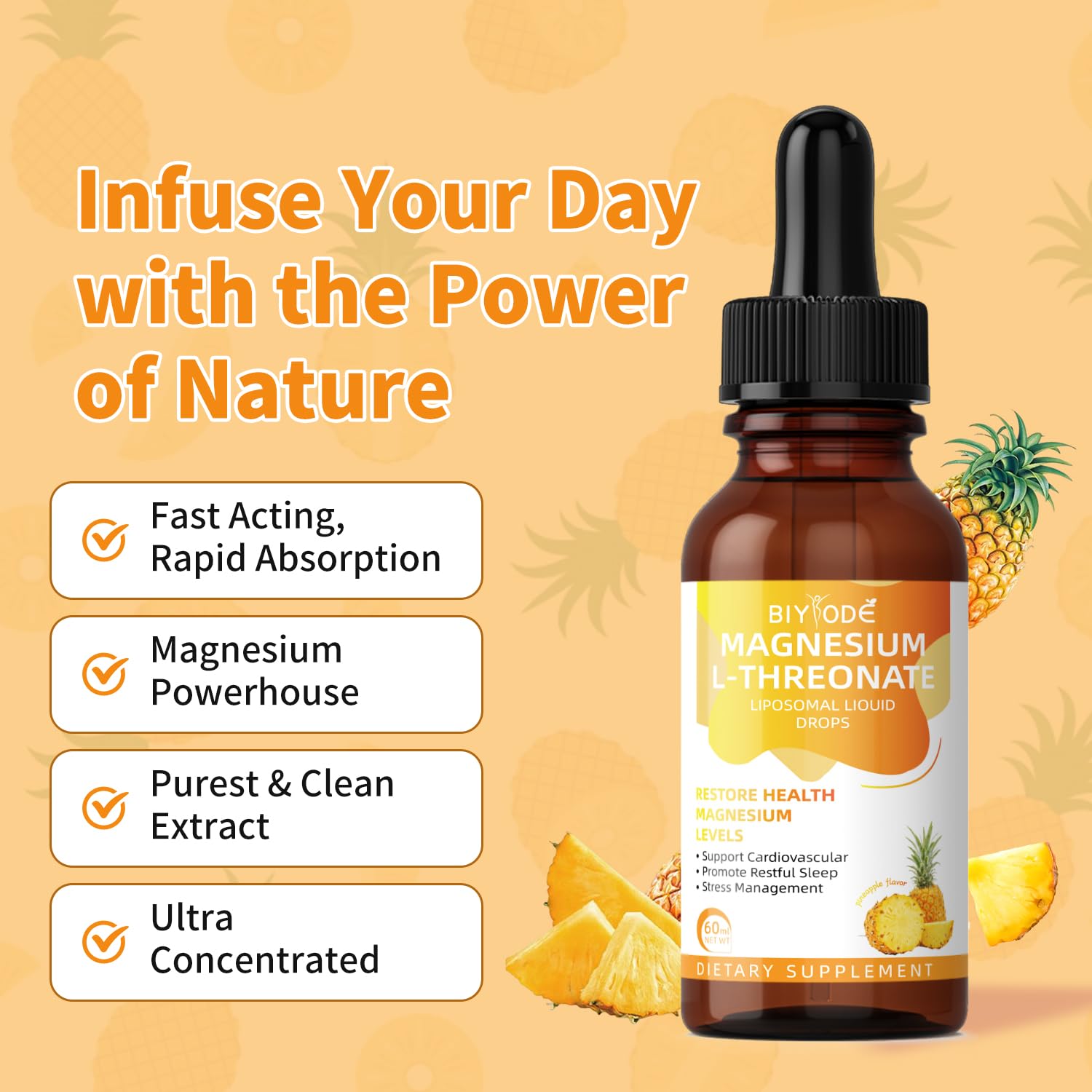BIYODE daily-use drops support restful routine with pineapple flavor.